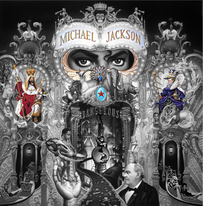 Michael Jackson aRt Dangerous Cover  1991 Symbol Queen Elizabeth II, I and King, Star, Peacock www.partofhistory.de