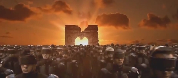 2009 This IS IT sun at the horizon, shining behind an army.
Michael Jackson and the symbol sunrise, dawn.