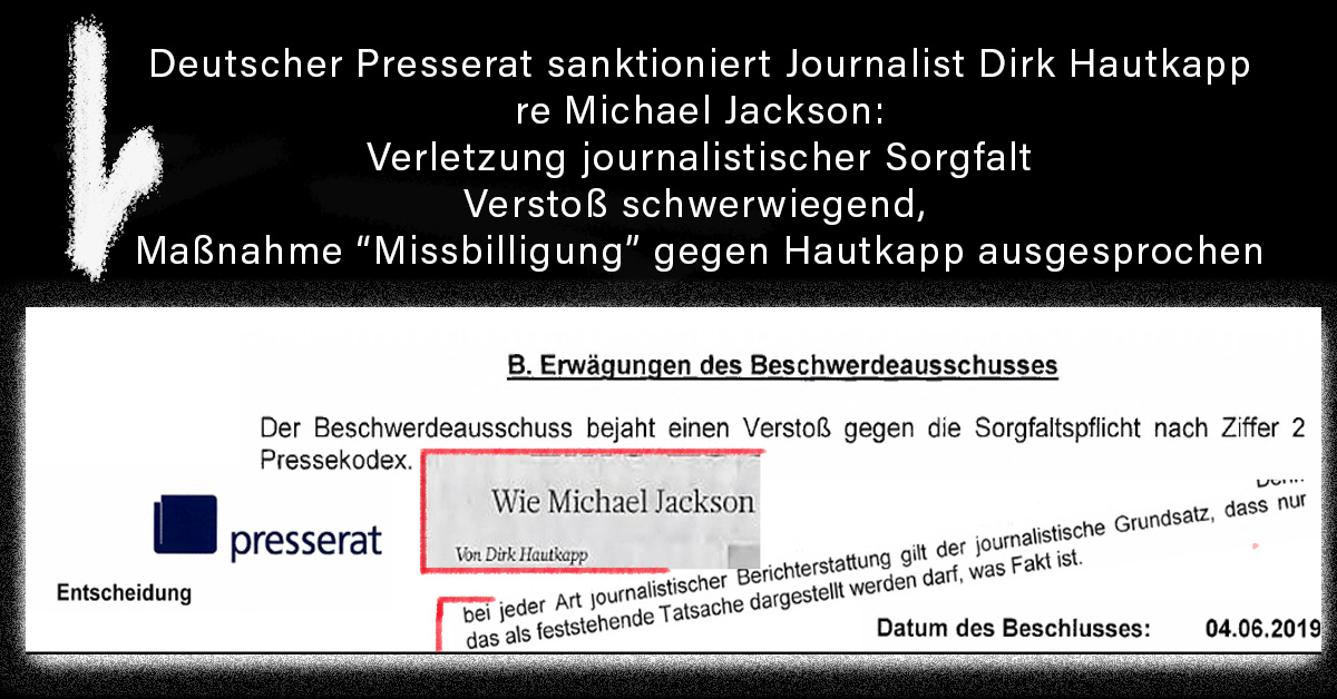 Die Presse und Michael Jackson Presserat Sanktion gegen Journalist Dirk Hautkapp Leaving Neverland Robson Wade Safechuck Dan Reed 2019