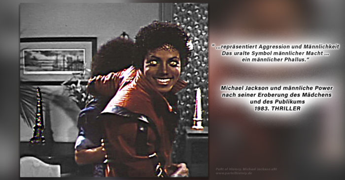 Michael Jackson Militär. Aggression und Männlichkeit uralte symbol männlicher Macht phallus Thriller 1983 girl Publikum Eroberung