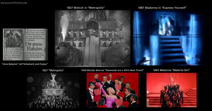 Fritz Lang 1927 Metropolis Industrie Hure Babylon Marily Monroe 1949 Gentlemen Prefer Blondes Howard Hawks Madonna 1987 Material Girl Express Yourself
