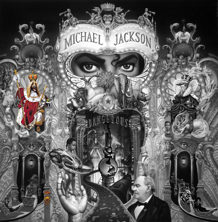 1991 Dangerous Cover: King Hund, Eo Zeichen, Sonne
Michael Jackson und das Symbol Sonnenaufgang, Morgendämmerung. Michael Jackson aRt